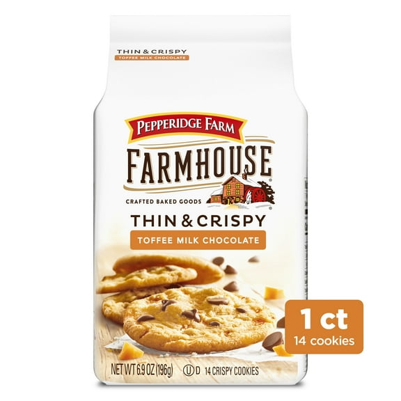 Pack of 2 Pepperidge Farm Farmhouse Thin & Crispy Toffee Milk Chocolate Cookies, 6.9 oz. Bag