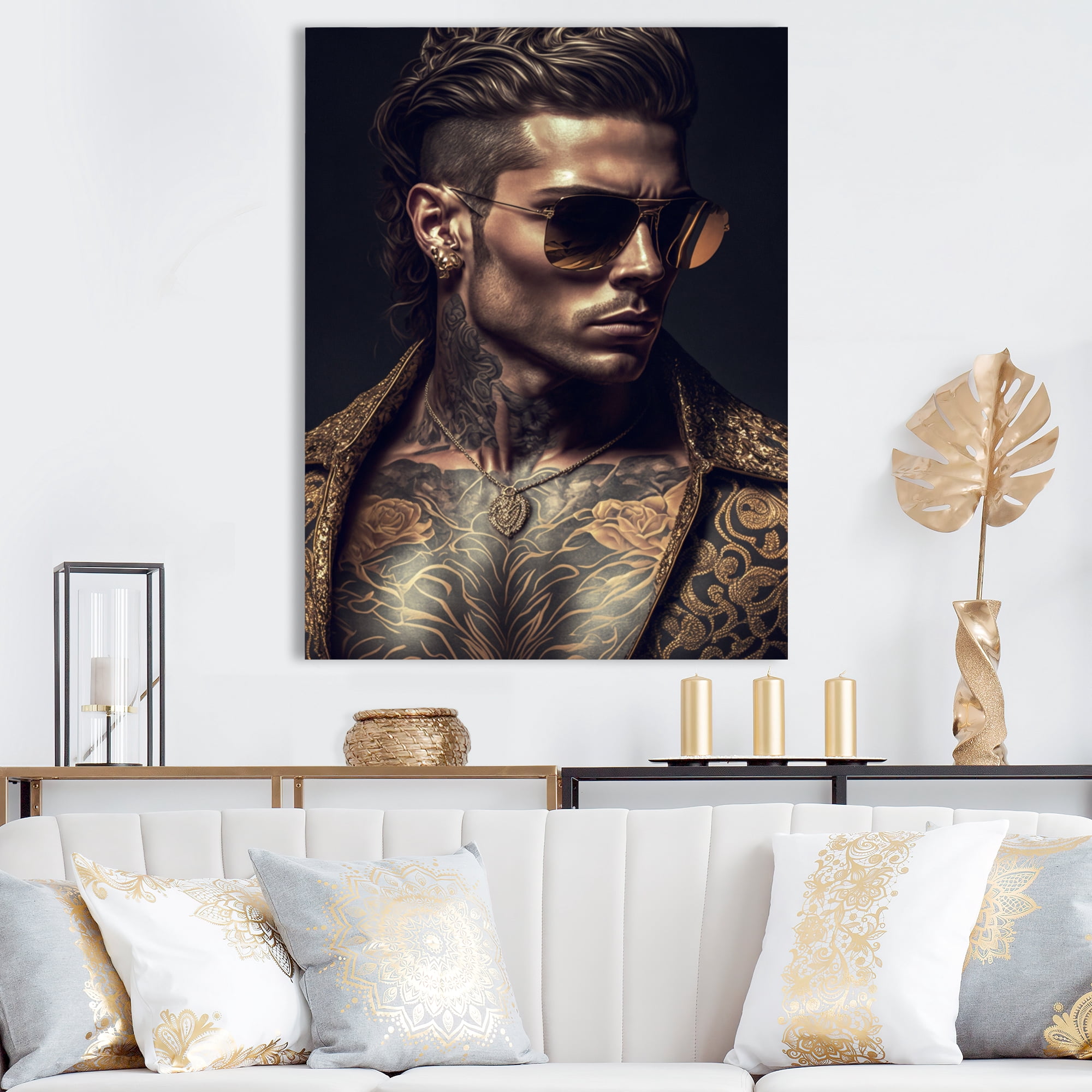 Designart Fashion Muscular Man With Sun Glasses V Canvas Wall Art