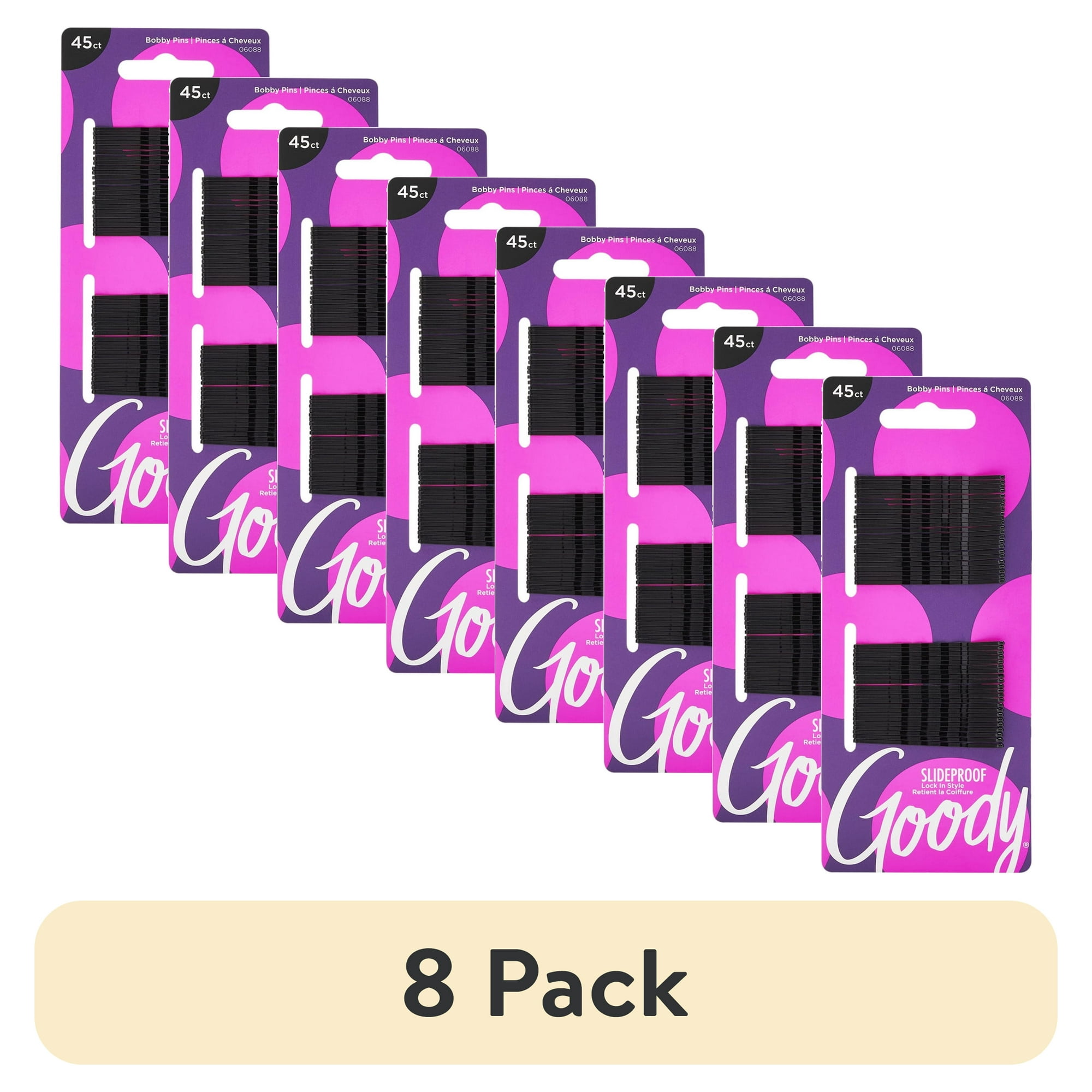 (8 pack) Goody Small Bobby Pins, Hair Pins, Secure Hold for All Ages, Black, 45 Ct
