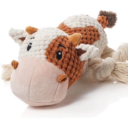 Dog Toys Dog Plush Toy for Large Breed Cute Squeaky Dog Toys with Crinkle Paper Dog Chew Toys for Puppy Small Middle Big Dogs (Cow)