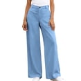 thumbnail image 6 of ClodeEU Women's High Waisted Draped Straight Wide Leg Dress Pants with Pockets ,Solid Color Casual Office Trousers Sky Blue,Women's Plus XL, 6 of 9