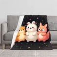 thumbnail image 2 of Cozy Flannel Blanket with Adorable Cartoon Animals - White Rabbit Brown Bear & Pink Kangaroo - Perfect for Sofa Travel & Bed, 2 of 7