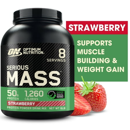 Optimum Nutrition Serious Mass Protein Powder, Strawberry, 50g Protein, 6 Lb
