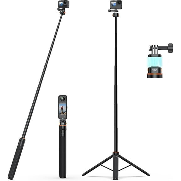 63" Magnetic Selfie Stick Tripod for Go Pro, Quick Release Extendable Tripod Stand for for DJI OSMO Action 5Pro/4/3, Insta 360 X5/X4,Go Pro Hero 13 12 11 10 9, Fusion, Max, Session, SJCAM