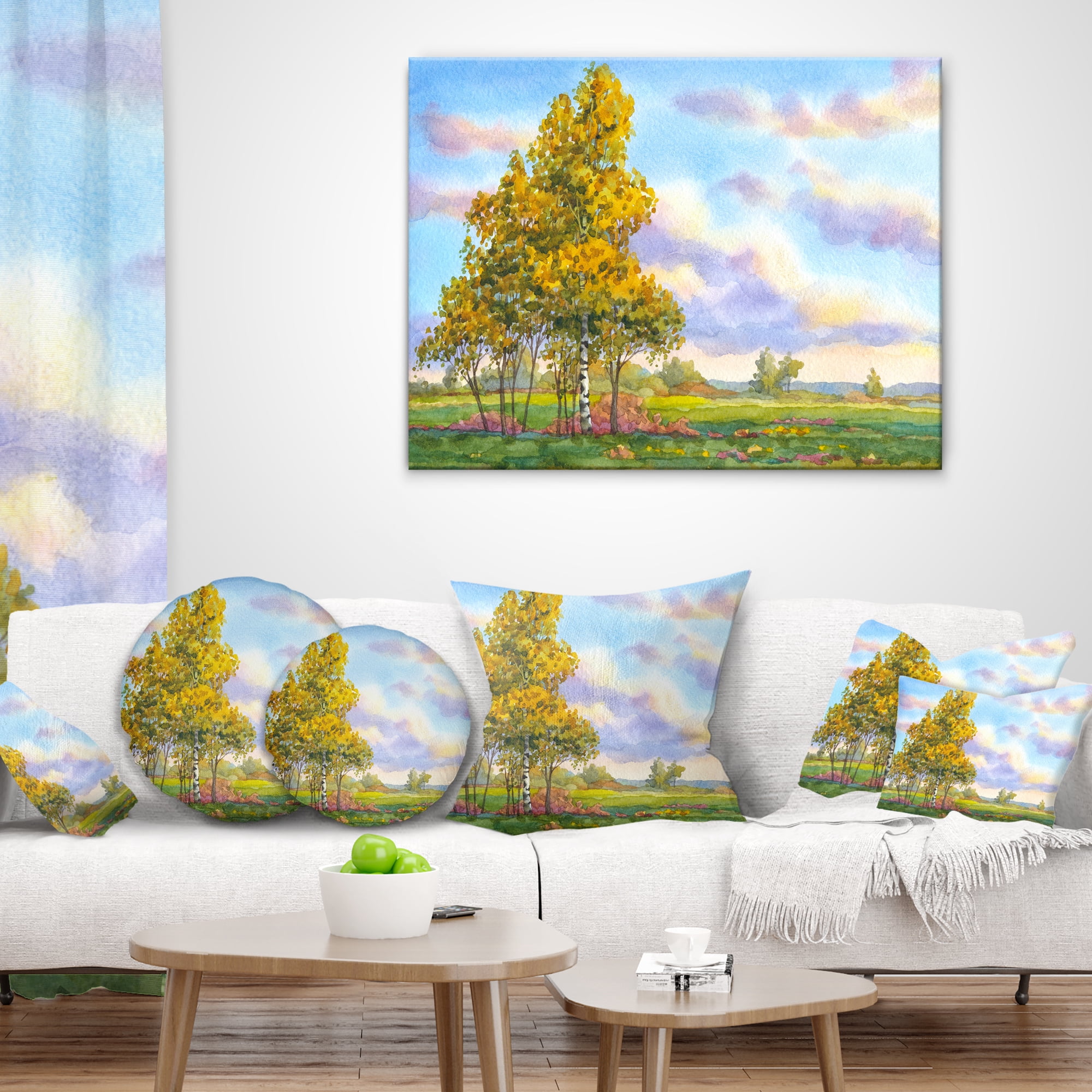 Designart Green Trees in Evening - Landscape Photography Throw Pillow - 12x20