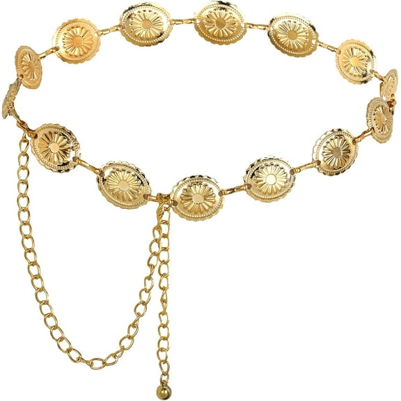 CEYAZYE 2 Pcs Boho Belt Women's Waist Chain Belt Gold Metal Western Belt Adjustable Vintage Dress Jeans Waist Chain for Women Alloy Belt Metal Waistband, Gold