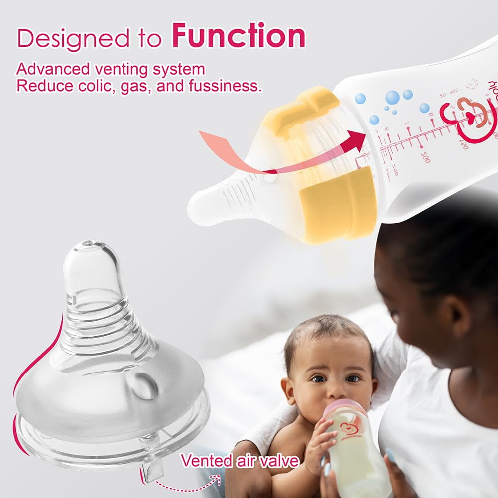 Nenesupply Natural Baby Bottles Newborn Flow Feeding Bottles Breastfeeding Bottle for Breastfed Babies Wide Neck 4.7oz Anti Colic Level 1 Nipple for 0+ Month Infant Replace Spectra Bottles for Pumpin