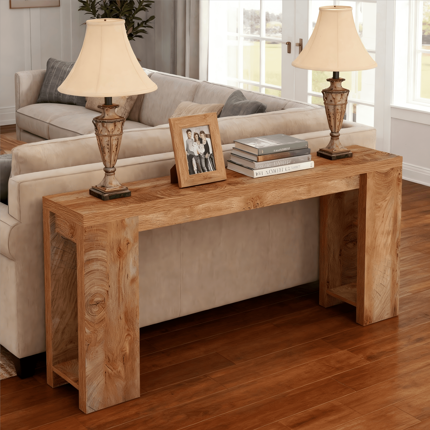 Finmind 71" Extra Long Sofa Table Behing Couch, Narrow Natural Wooden Console Table for Entryway