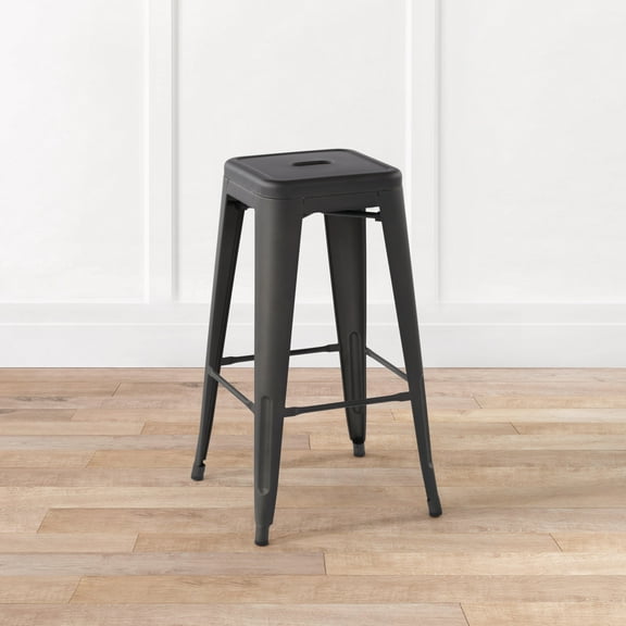 29 Inch Square Bar Stool,Industrial Gun Colour Metal Chair for Bar Kitchen Bistro Cafe