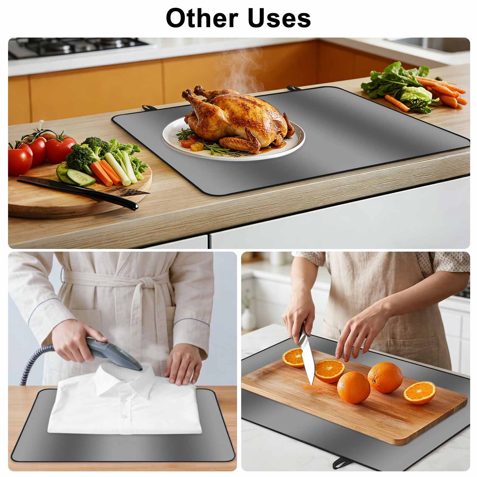Gray Ombre Stove Top Cover for Electric Stove, Heat-proof & Non Slip Glass Top Stove Cover Protector, Modern Abstract Art Farmhouse Gradient Kitchen Flat Cooktop Rubber Mat 28.5x20.5 Inches