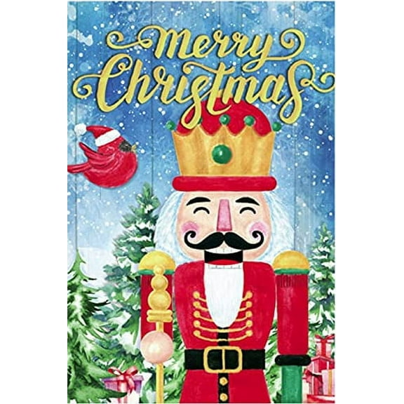 Merry Christmas Nutcracker Garden Flag 12” x 18”, Double Sided, Presents, Falling Snow, Christmas Trees, Cardinal, Home Decor, Wreath