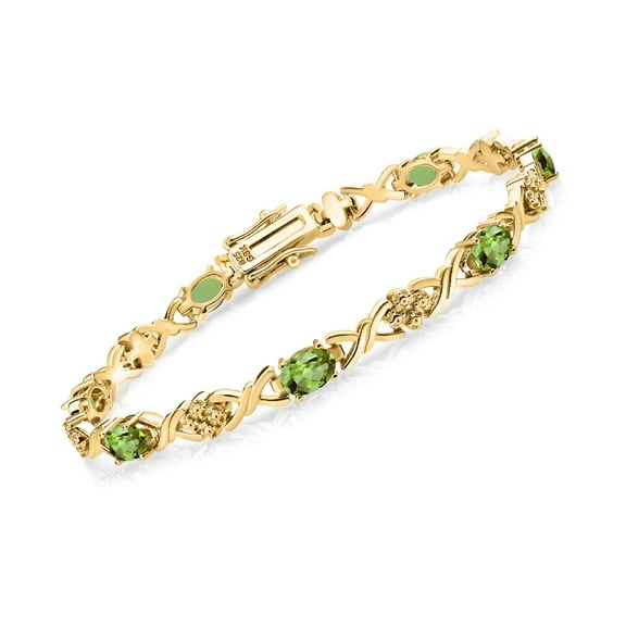 Gem Stone King 18K Yellow Gold Plated Silver Green Peridot Tennis Bracelet for Women (3.50 Cttw, Gemstone August Birthstone, Oval 6X4MM, 7 inch)
