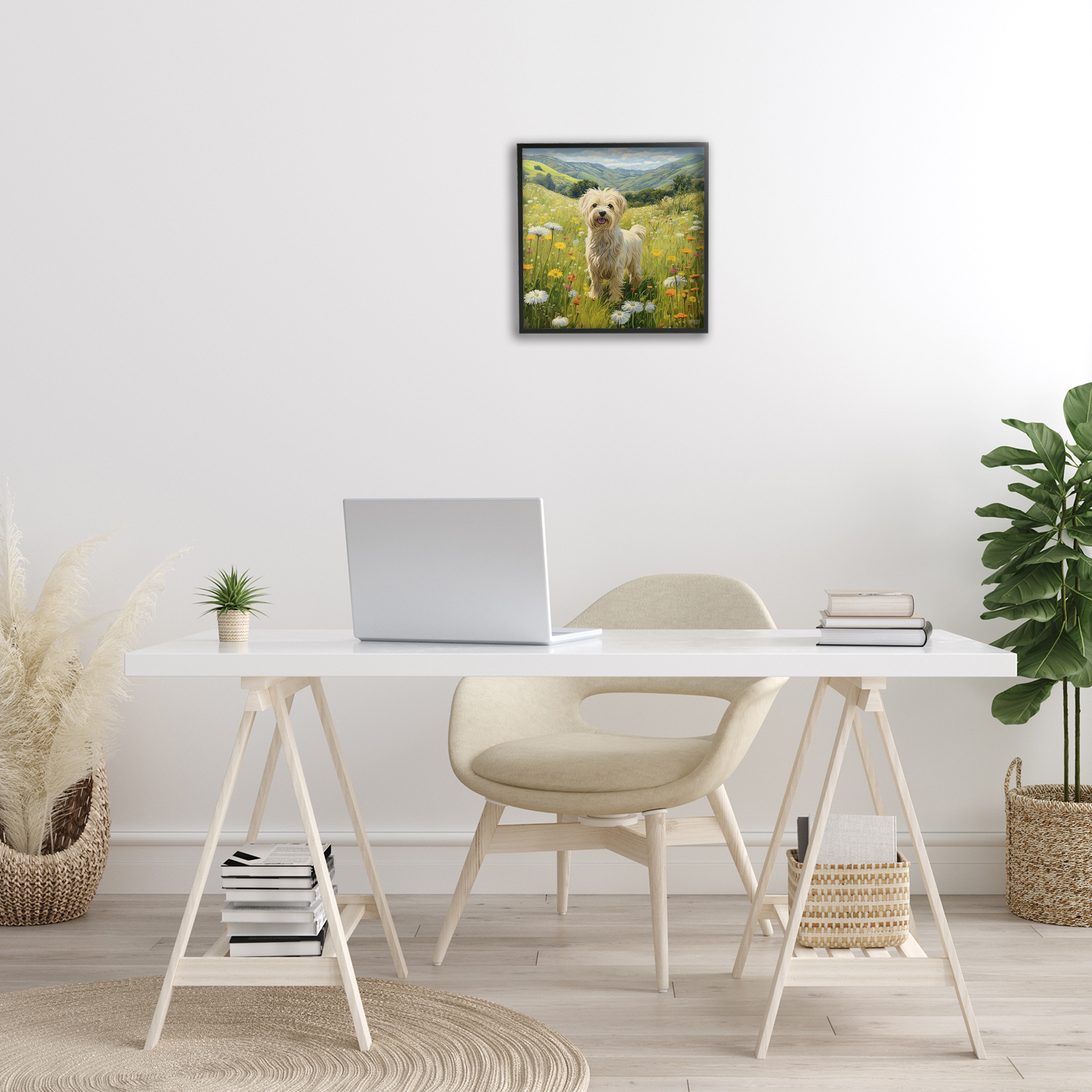 Stupell Industries Terrier Dog Rural Meadow Landscape Painting Black Framed Art Print Wall Art, 17 x 17