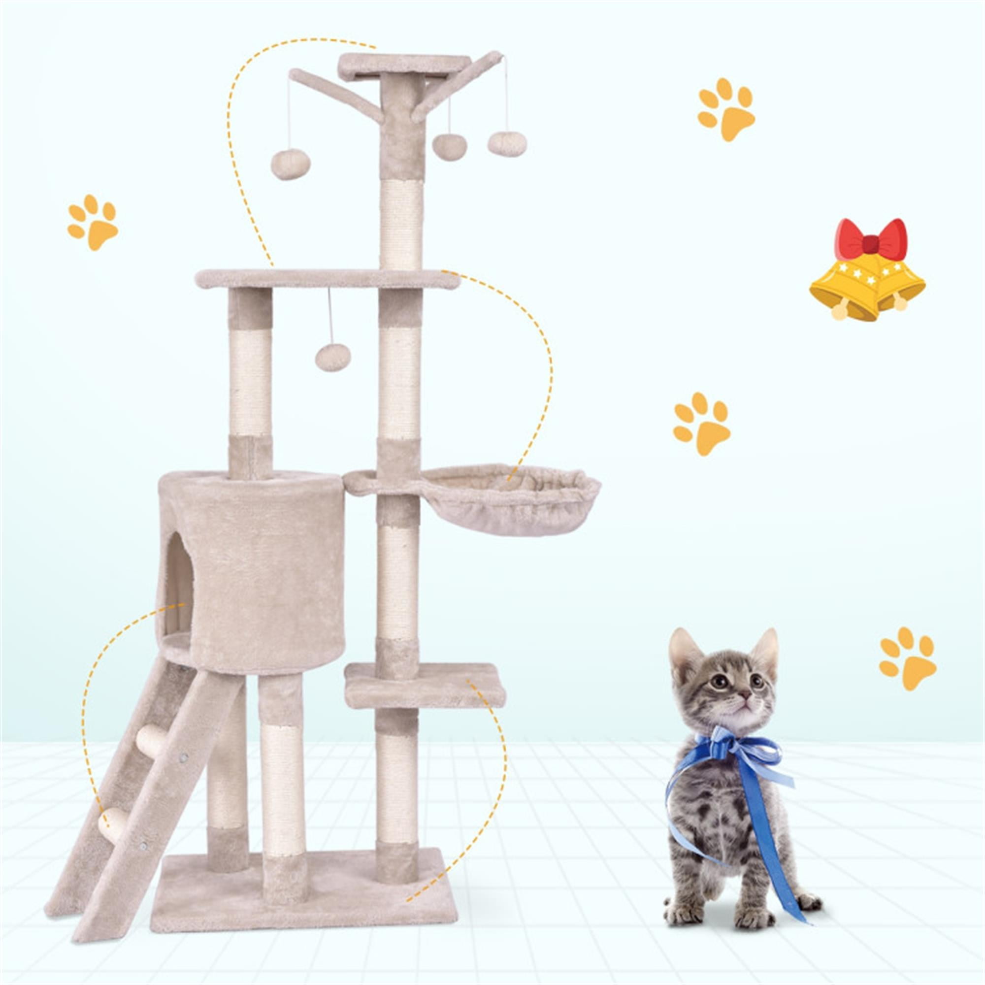 resenkos 56" Cat Tree Tower for Indoor Cats with Ladder, Scratching Posts Cat Condo for Multiple Cats Jump Platform Cat Furniture Activity Center, Beige