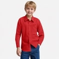 thumbnail image 2 of NIEWTR Classic Boys Long Sleeve Button Down Shirt Solid Oxford Dress Shirt for School Uniform Holidays and Formal Occasions Comfortable Cotton Blend Fabric（Red,11-12 Years), 2 of 9