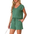 thumbnail image 4 of INSPIRE CHIC Women's 2 Piece Lounge Set Sweater Knit Short Sleeve Tee and Shorts Pajama Set XL Green, 4 of 5