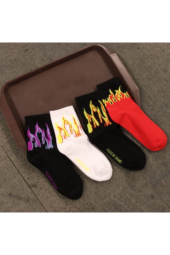 Fashion Women Men Flame Print Soft Warm Cotton Breathable Middle Tube Socks
