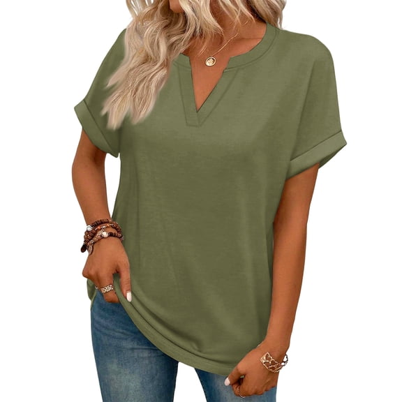 Nestiefly Womens Tops Short Sleeve V Neck Tee Shirts Cute Dressy Casual Clothing Business Work Blouse Army Green XL