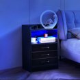 thumbnail image 5 of LED Nightstand with USB Port, Socket and LED Light Strip, Modern Wooden Side Table with 3 Drawers and Open Compartment for Bedroom, Living Room, Black, 5 of 9