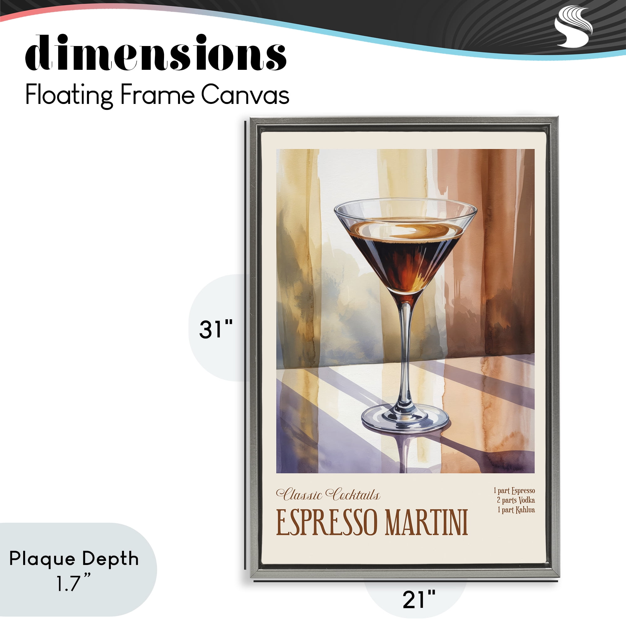 Stupell Industries Espresso Martini Sun Reflection Gray Framed Floater Canvas Wall Art, design by Andreas Magnusson