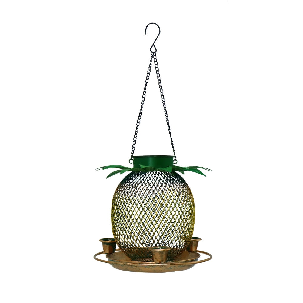 Solar Bird Feeders Vintage Pineapple Bring Three Water Cups Metal Mesh Bird Feeders for Attracting Birds Garden Backyard Outdoor Hanging Yard Patios Decorations