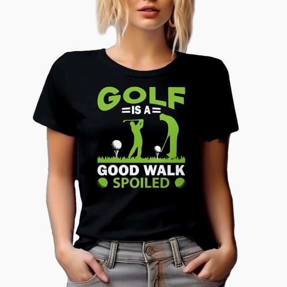A Good Walk Spoiled Quote with Balls on Tees & Golf Player, Golfing or Golfer Themed Merch Gift, Black T-Shirt, Small