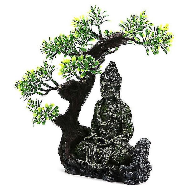Estatua de budismo antiguo en paisajismo del tanque de peces Zen ornamento artesanías de simulación decoraciones de acuario entretenimiento de peces escondite decoración elegante (