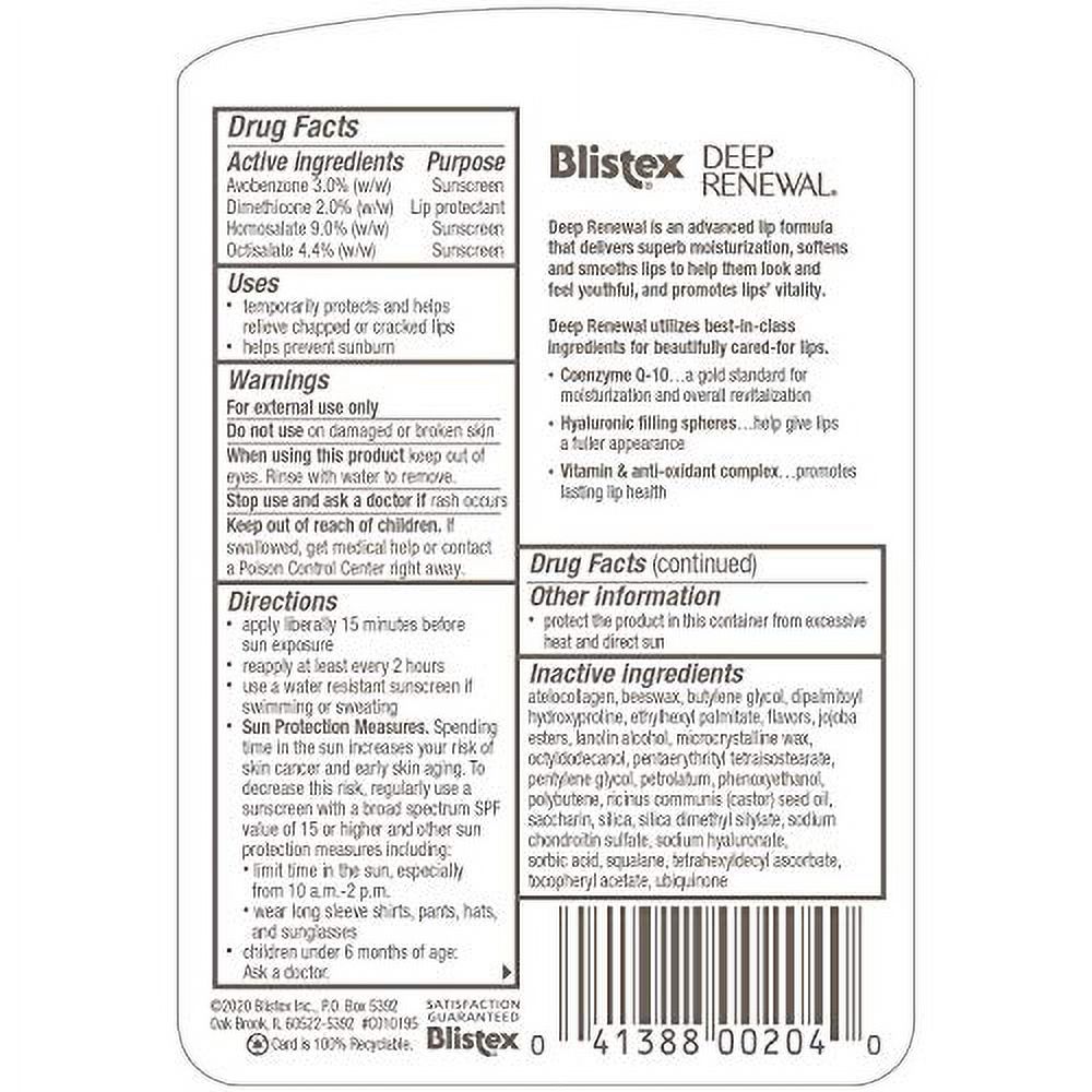 Blistex Deep Renewal, Anti-Aging Formula, 0.13 Ounce, Pack of 12 â€“ Moisturizes, Protects & Revitalizes, Broad Spectrum SPF 15, For Younger Looking Lips, Softens & Smooths Lips, Hydrating Lip Ba