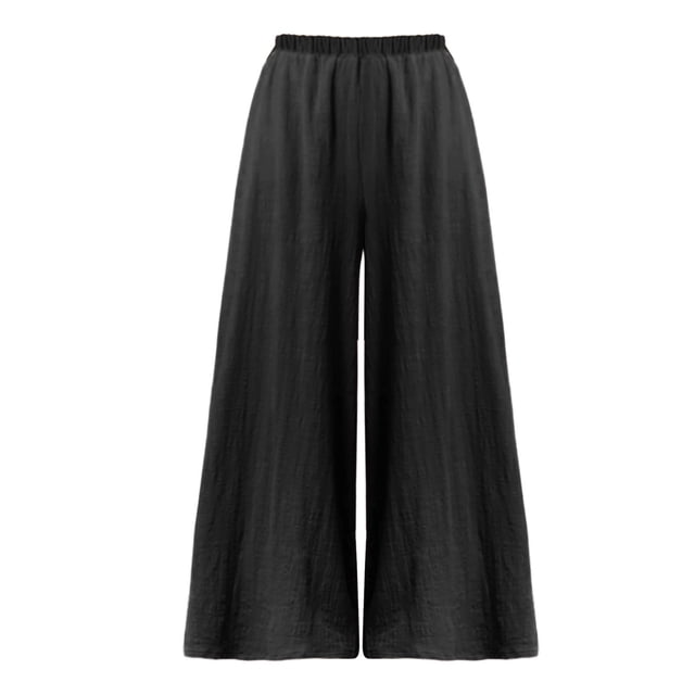 Gibobby pantalones de vestir mujer cintura alta Pantalones de pierna ancha de lino y algodón sueltos informales de color sólido sueltos de talla grande de verano para mujer (Negro, XXL)