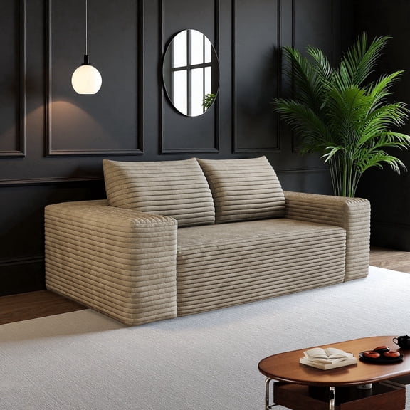 63" Corduroy Loveseat Sofa, 2-Seater Modern Small Couches for Living Room, No Assembly Foam Floor Couch Compressed Sofa for Bedroom Apartement, Camel