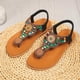 thumbnail image 2 of Sandalias Planas con Correas de Tobillo Bohemian Beaded Toe Post Sandalias para Mujeres, Correa Elástica Zapatos Casuales para el Uso de la Playa de Verano, 2 of 6