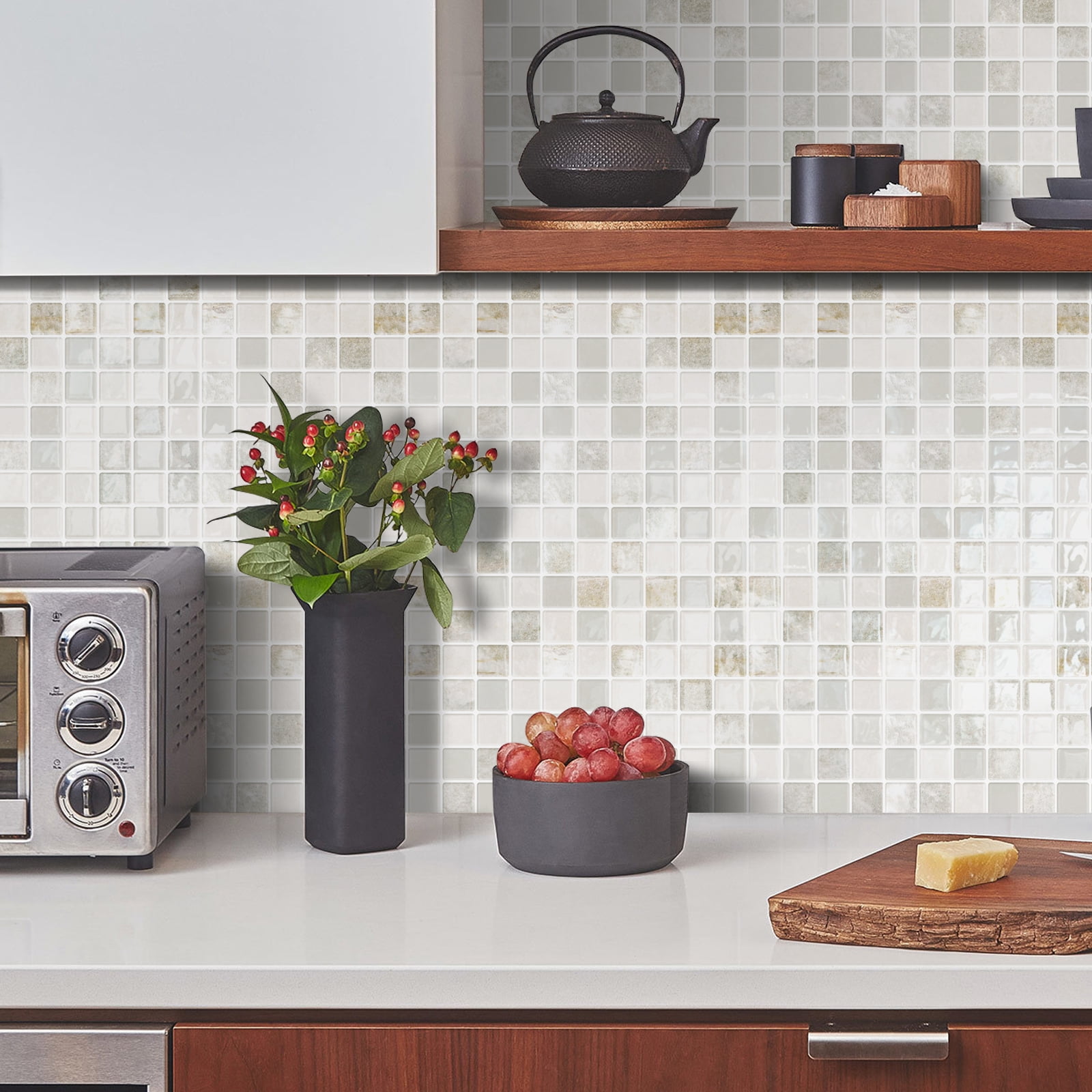 DEWOO 10 Sheet Thicker Mosaic Peel and Stick Backsplash Tile Removable Self Adhesive Wall Tiles for Bathroom Kitchen Counter (12"×12",Beige)