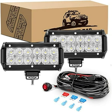 Waywe LED Light Pods 2PCS 36W 6.5Inch LED Light Bar Flood LED Fog Lights Off Road Light Driving Light with 16AWG Wiring Harness-2 Leads for Truck Golf Cart SUV ATV UTV Boat