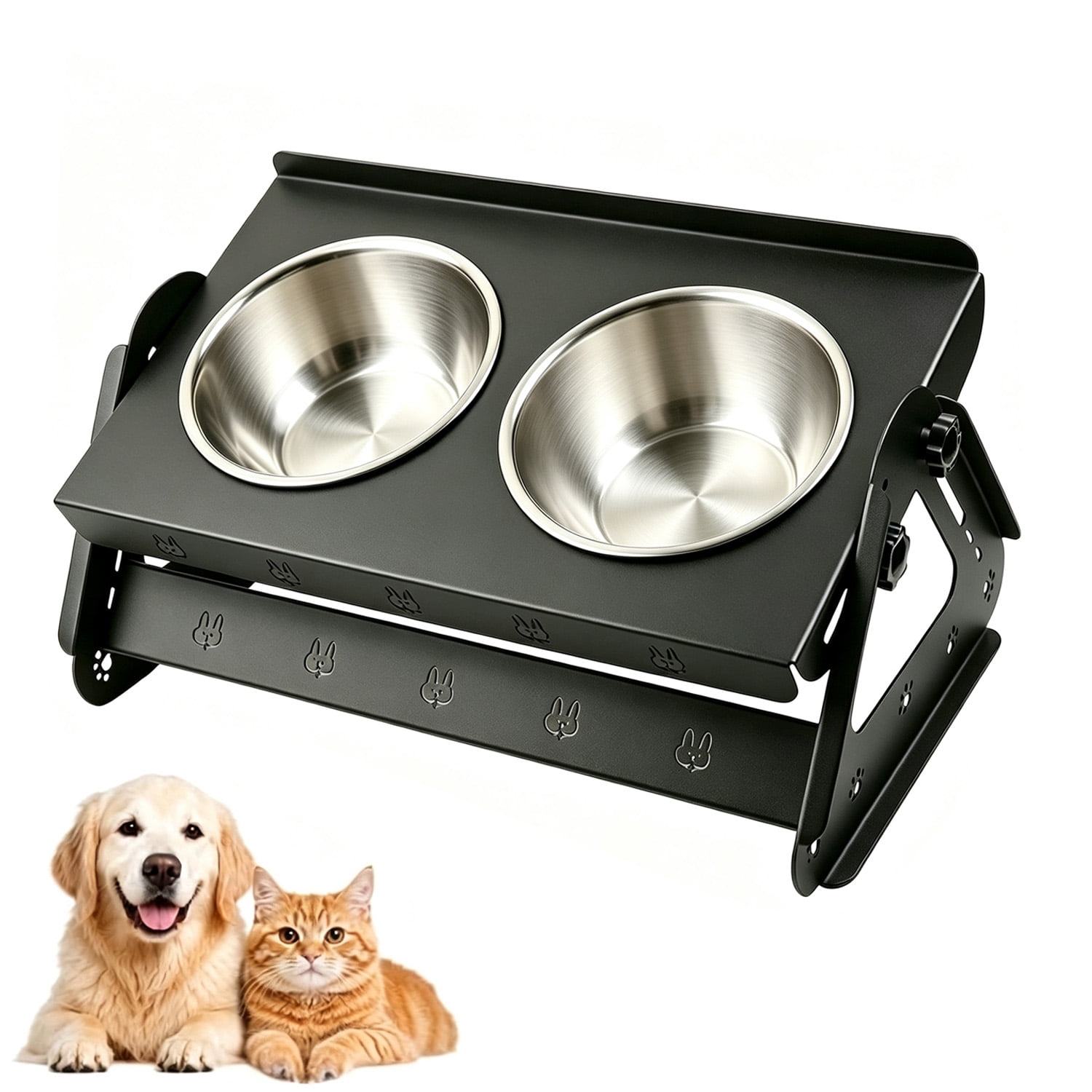 Small and medium-sized elevated dog bowls, height adjustable pet metal bowl rack, equipped with 2 thick stainless steel anti slip water bowls and food bowls, protecting the neck and joints, suitable
