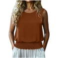 thumbnail image 2 of Women's Casual Pleated Sleeveless Top | Round Neck Elastic Hem Summer Blouse, 2 of 7
