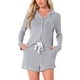 thumbnail image 1 of Conjuntos de lounge para mujeres INSPIRE CHIC, blusa de manga larga con cuello de muesca y botones, pantalones cortos, pijamas de 2 piezas con bolsillos, 2XL, gris, 1 of 6