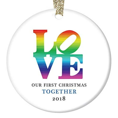 - LOVE Christmas Ornament 2019 Our First Xmas Together Gifts for Boyfriend Girlfriend Gay First Holiday Anniversary Elegant Couple Present Ceramic 3