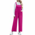 thumbnail image 3 of JURANMO Jumpsuits for Women Loose Wide Leg Bib Overalls Solid Casual Long Rompers Summer Casual One Piece Pants with Pockets Vacation Outfits Hot Pink L Lightning Sales of Today, 3 of 9