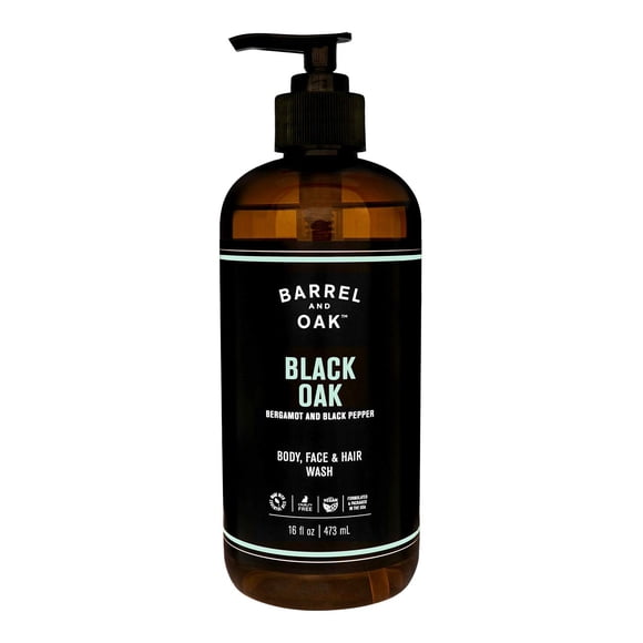 Barrel and Oak - Jabón corporal todo en uno para hombres Jabón para cabello, rostro y cuerpo, limpiador refrescante y equilibrado a base de aceite (roble negro, 16 oz)