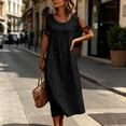 thumbnail image 5 of Dvprdro Crewneck Short Sleeve Cotton Linen Midi Dress for Women Side Pockets Loose A Line Summer Vacation Casual Solid, 5 of 7