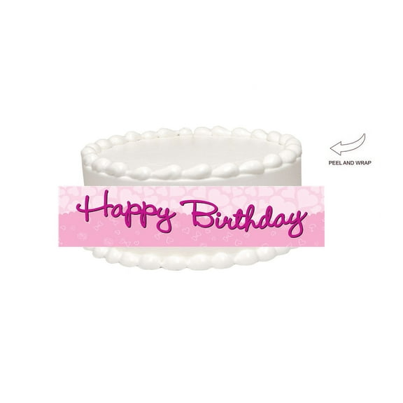 Happy Birthday Pink Edible Cake Side Photo Image Decoration