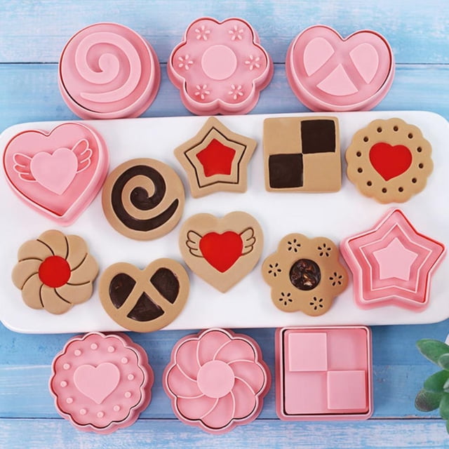 Molde para galletas con prensa manual, 8 cortadores de galletas 3D, cortadores de galletas con forma de D, funcionalidad inteligente