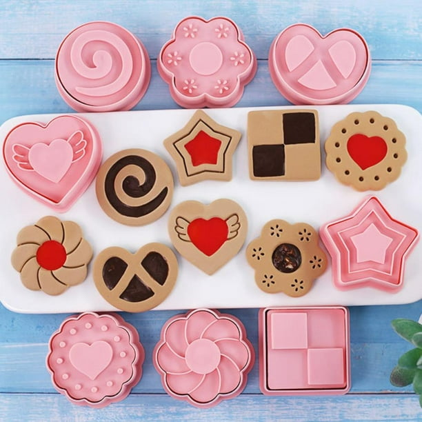 Molde para galletas con prensa manual, 8 cortadores de galletas 3D, cortadores de galletas con forma de D, funcionalidad inteligente