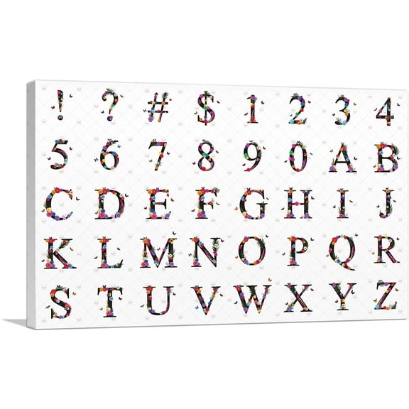 ARTCANVAS Flower Plant Butterfly Horizontal Rectangle Full Alphabet Canvas Art Print - Size: 40" x 26" (0.75" Deep)