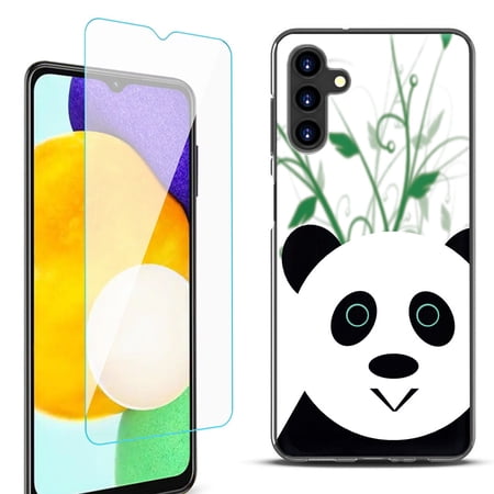 Slim-Fit Protective Fashion Phone Case (Black) for Samsung Galaxy A13 5G with Tempered Glass Screen Protector by OneToughShield ® - Panda