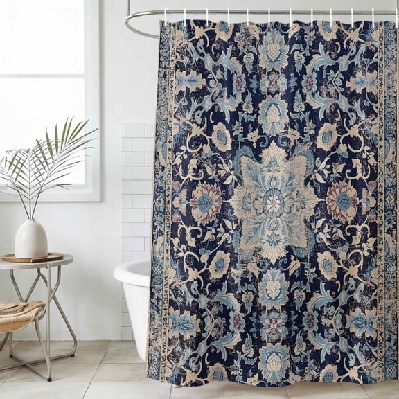 Blue Boho Waterproof Fabric Shower Curtain,Modern Geometric Abstract Art Vintage Waterproof Fabric Shower Curtain for Bathroom Curtains Bathtubs Hotel Shower Curtains with 12 Hooks Stall 48x72in