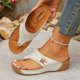 thumbnail image 4 of Casual Sandalias de Cuña de las Mujeres Metal Recortado Perforado Flip Flop Mules, Sandalias de las Mujeres Cómodas Tamaño Plus Primavera Verano Respirable, 4 of 9