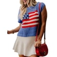 thumbnail image 2 of Women'S American Flag Sweater Cap Sleeve Crop Tops Crew Neck Loose Fit Knit Sweater Pullover Top Blue XL, 2 of 9