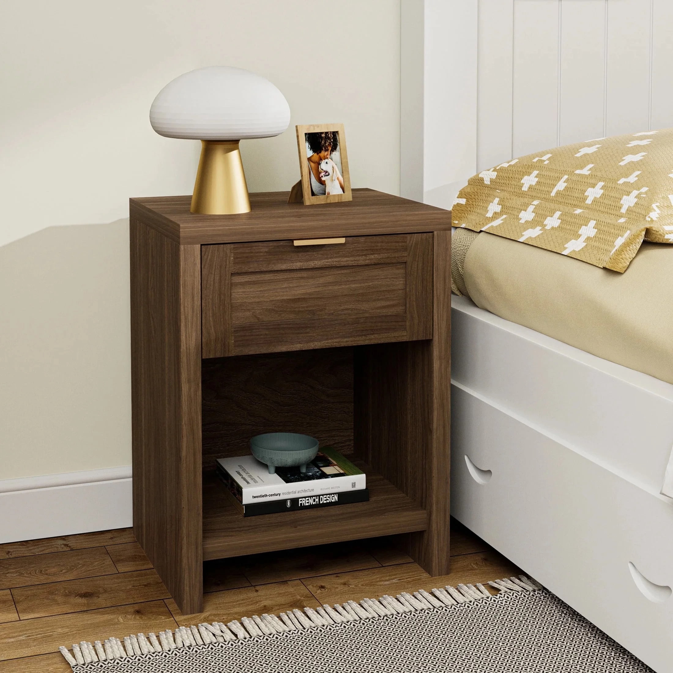ARKANTOS Nightstand with Drawers Farmhouse Nightstand Set of 2 Classic Walnut