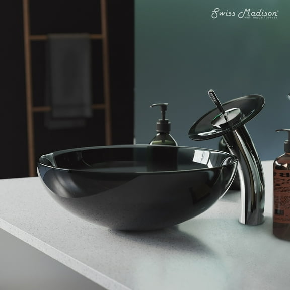 Cascade 16.5 Color Glass Vessel Sink with Faucet, Black